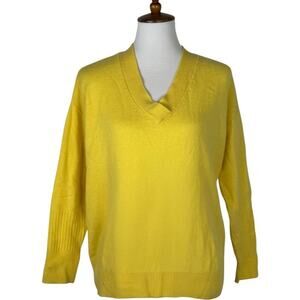 Charter Club Luxury 100% Cashmere Yellow V Neck Sweater Women’s Size Small